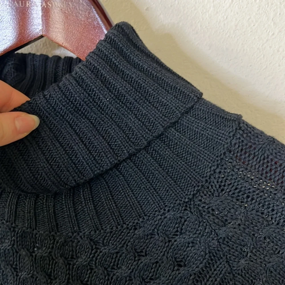Nike Cable Knit Sweater Turtleneck Black Size Medium Mens Loose Fit - Picture 7 of 16